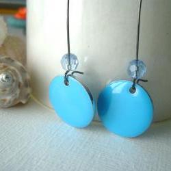  blue geometric earrings, minimal style, enamel